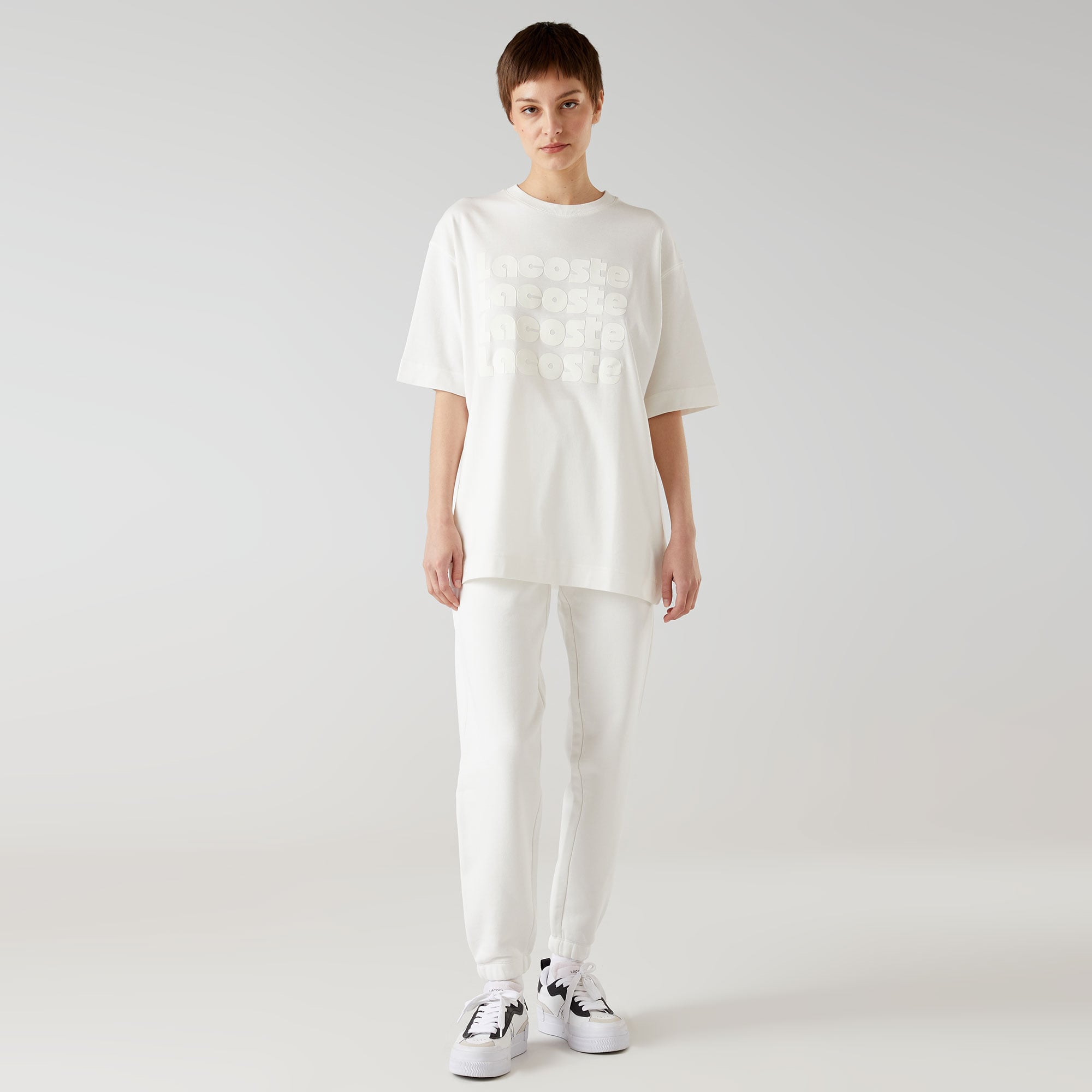  Lacoste Embroidered Kadın Beyaz Eşofman Altı