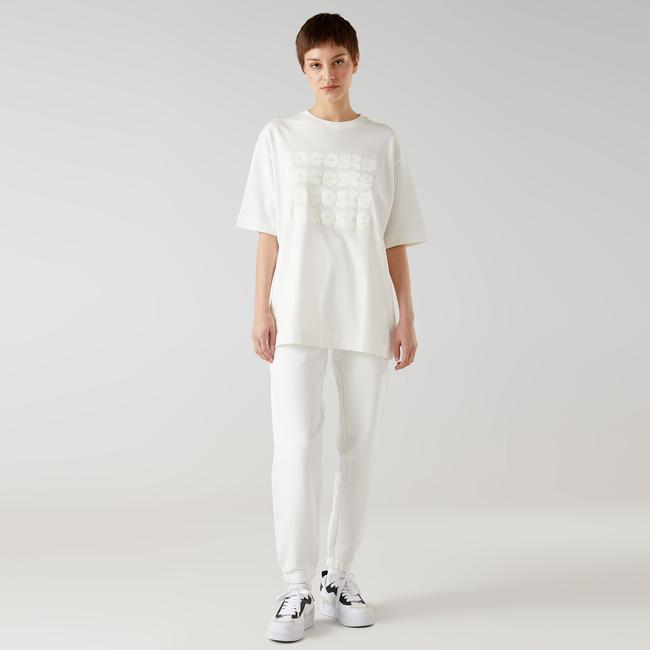  Lacoste Embroidered Kadın Beyaz Eşofman Altı