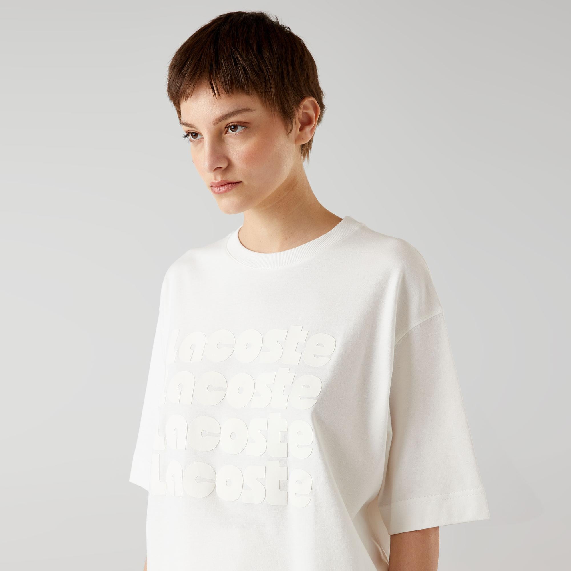 Lacoste Relaxed Fit Bisiklet Yaka Kadın Beyaz T-Shirt