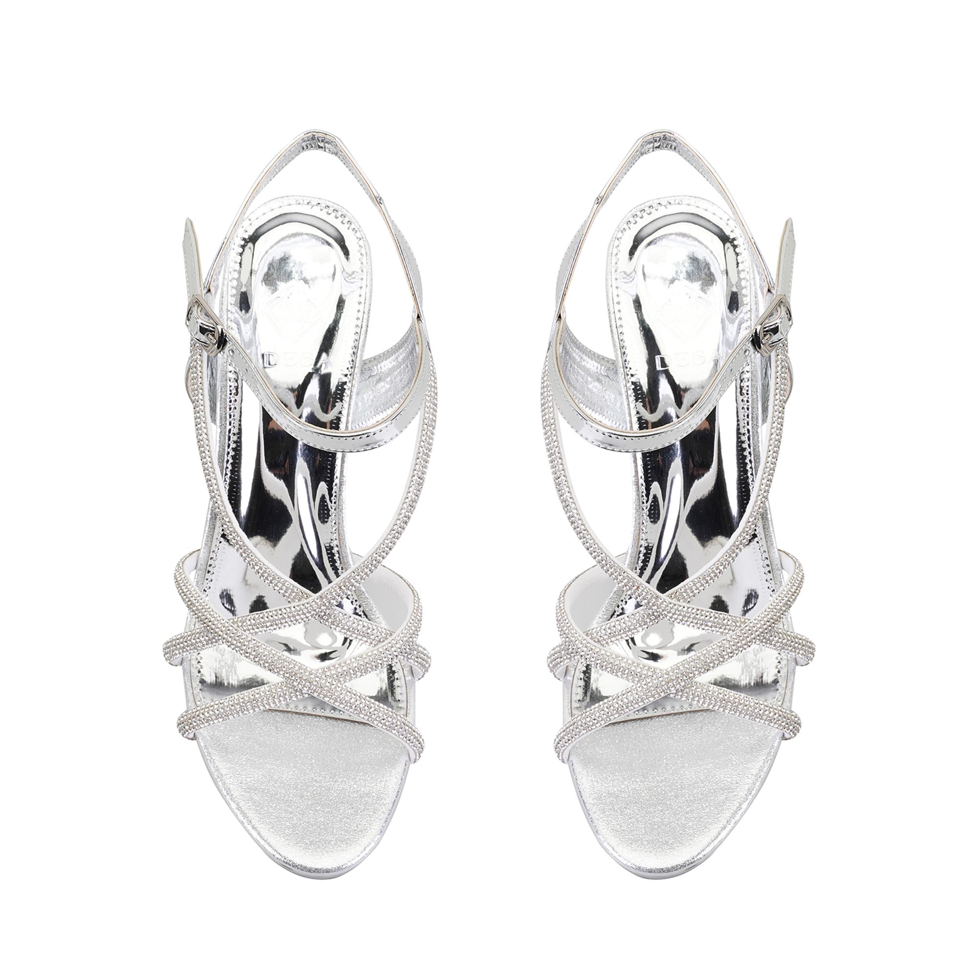 Kadın Gümüş Parlak Taş Detaylı Topuklu Abiye