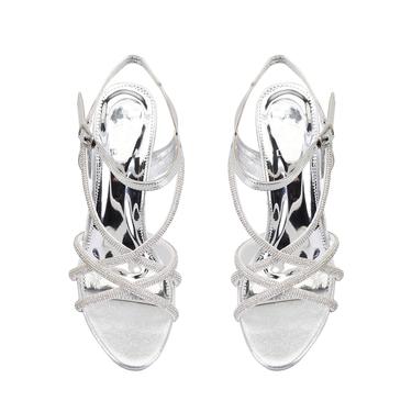  Kadın Gümüş Parlak Taş Detaylı Topuklu Abiye