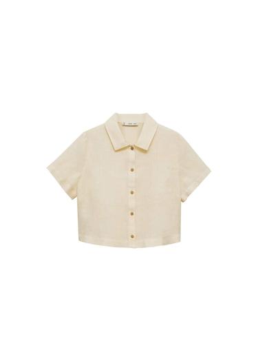  Mango Kadın Keten Karışımlı Kısa Kollu Gömlek Pastel Sarı