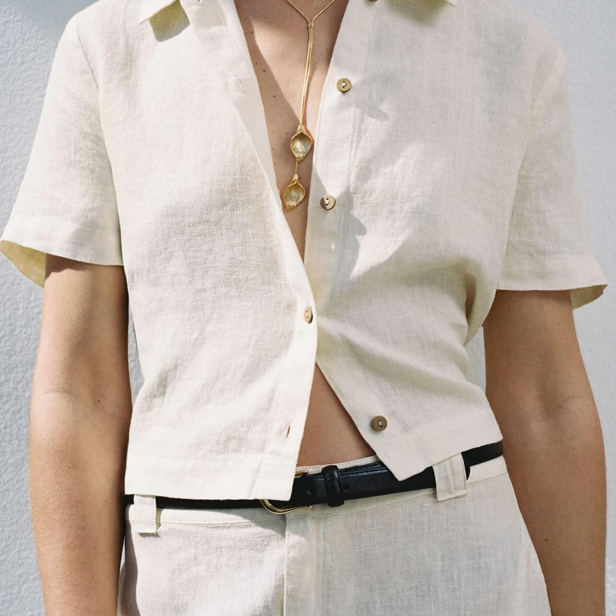 Mango Kadın Keten Karışımlı Kısa Kollu Gömlek Pastel Sarı