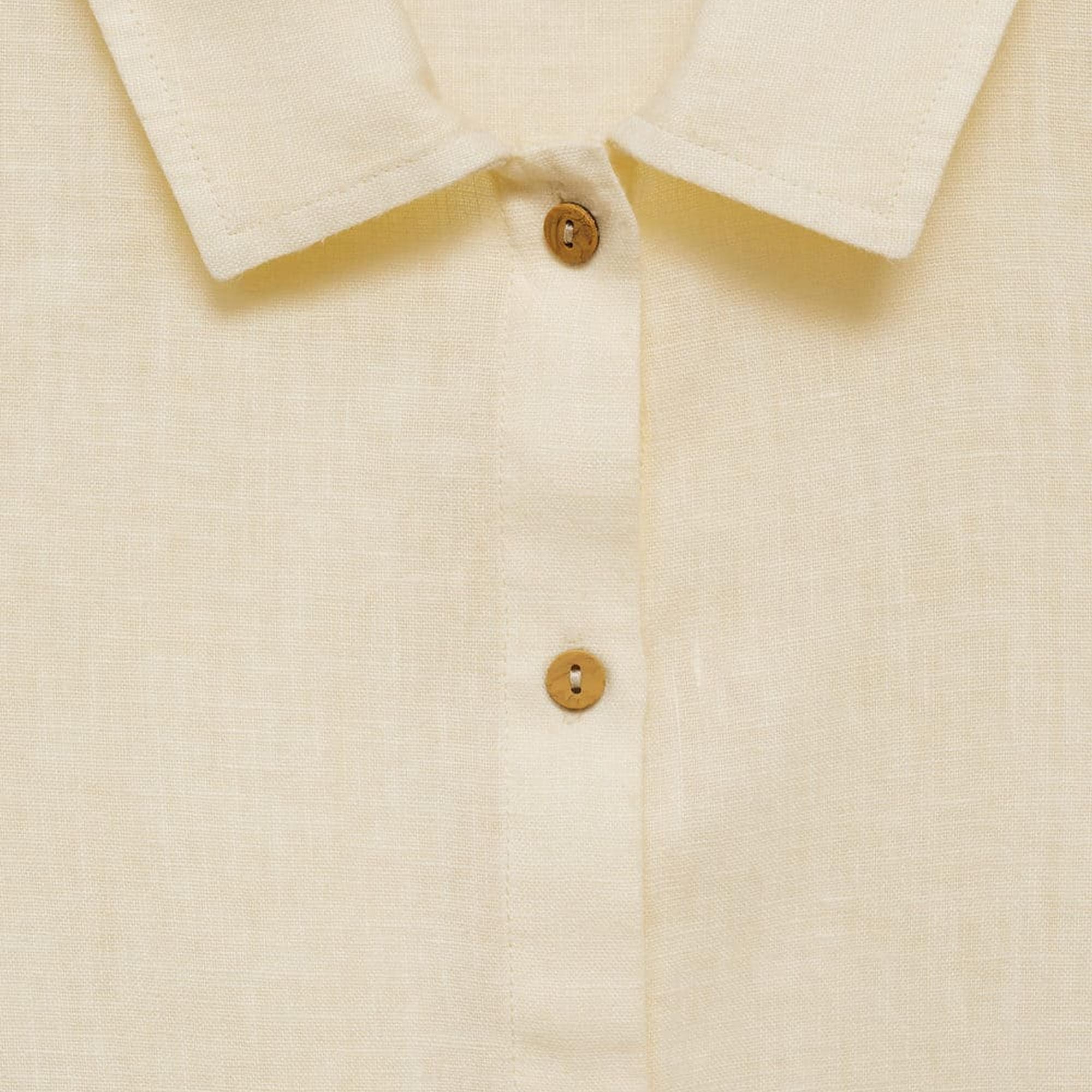 Mango Kadın Keten Karışımlı Kısa Kollu Gömlek Pastel Sarı