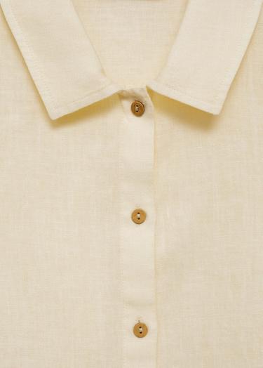  Mango Kadın Keten Karışımlı Kısa Kollu Gömlek Pastel Sarı