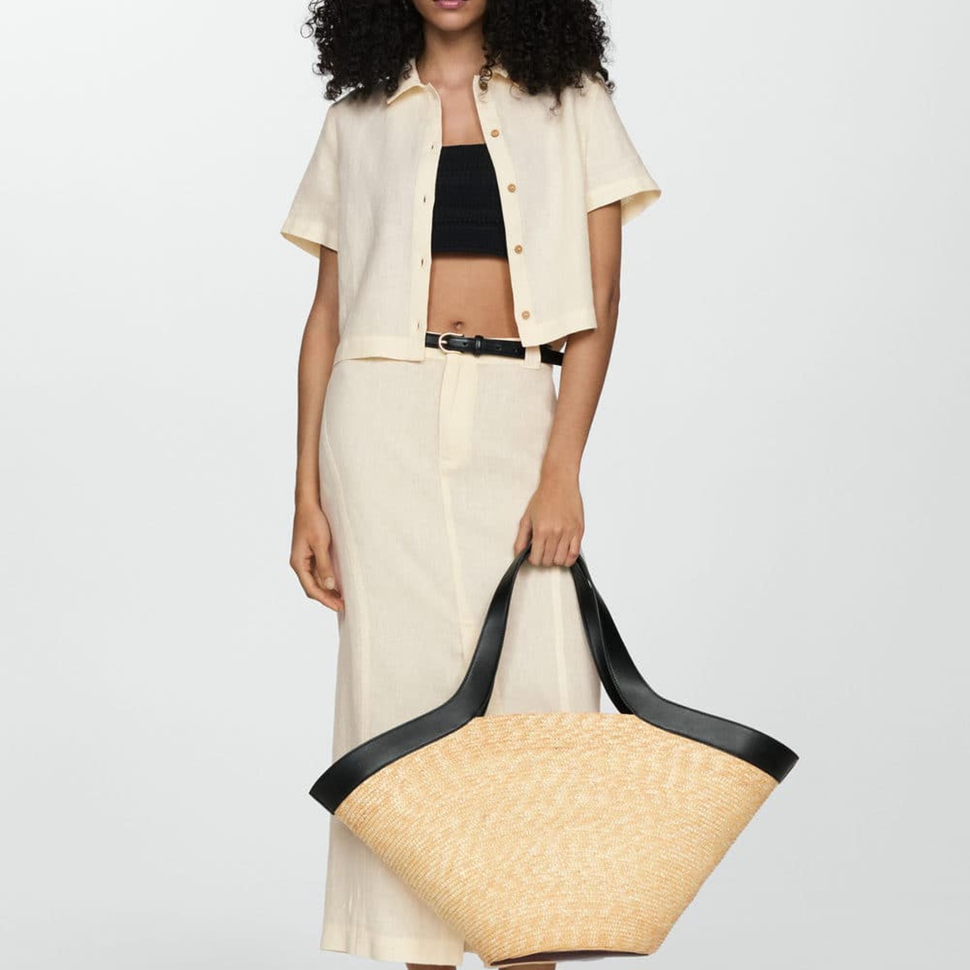 Mango Kadın Keten Karışımlı Kısa Kollu Gömlek Pastel Sarı