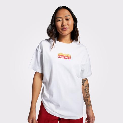  Converse Flaming Oversized Fit Kadın Beyaz T-Shirt