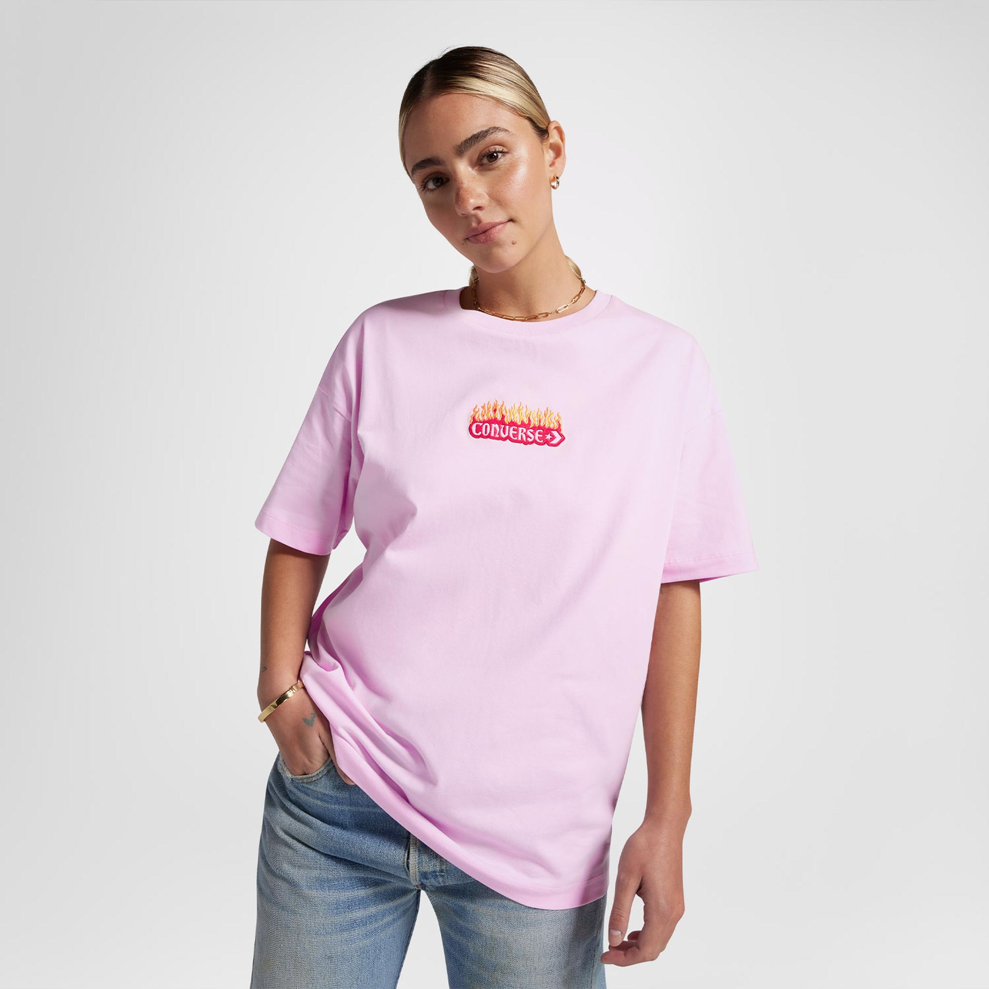 Converse Flaming Oversized Fit Kadın Lila T-Shirt