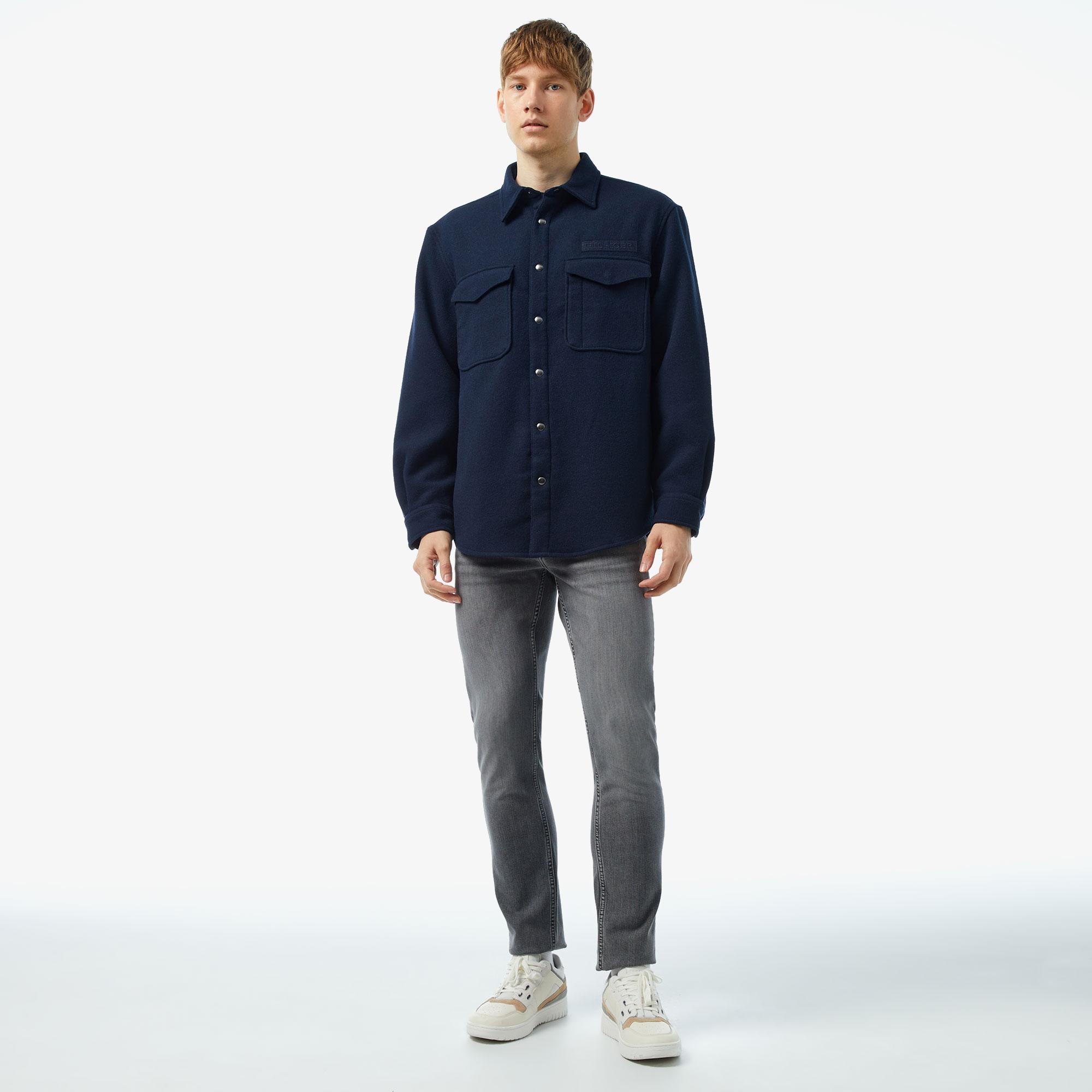 Tommy Hilfiger Brushed Solid Overshirt Erkek Mavi Gömlek