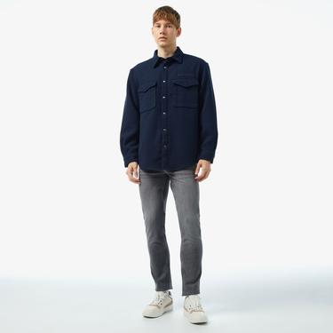  Tommy Hilfiger Brushed Solid Overshirt Erkek Mavi Gömlek