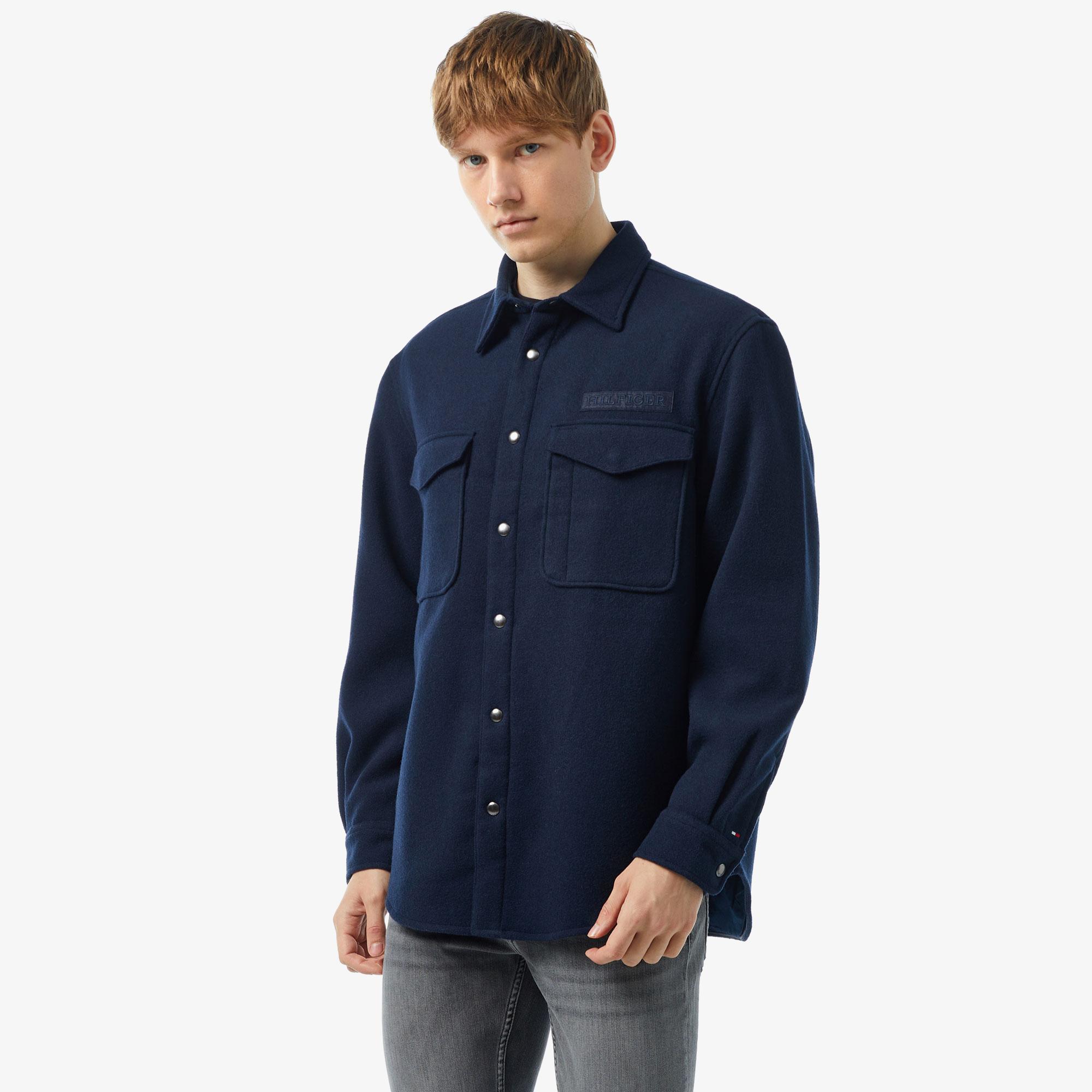 Tommy Hilfiger Brushed Solid Overshirt Erkek Mavi Gömlek