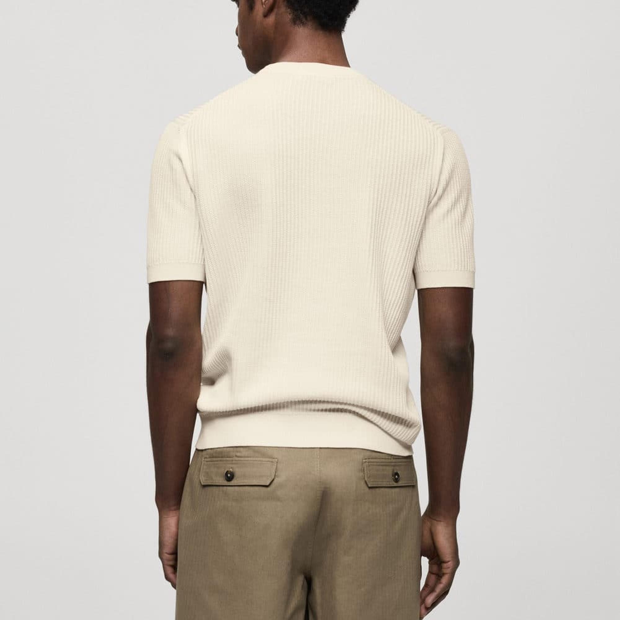 Mango Erkek Ribana Triko Tişört Kırık Beyaz