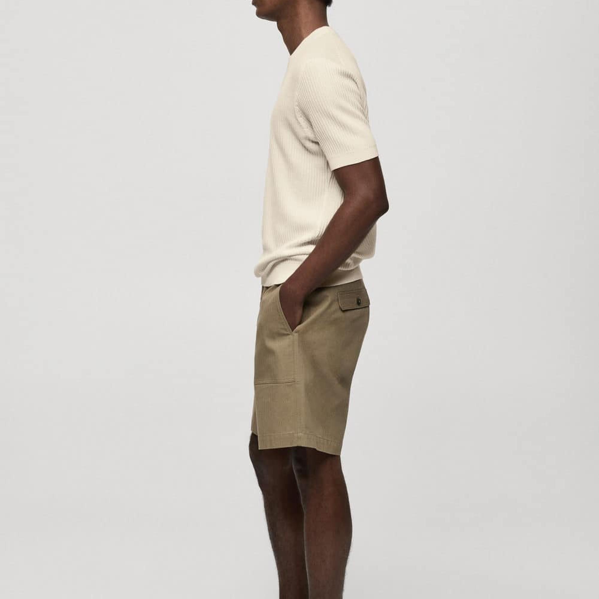 Mango Erkek Ribana Triko Tişört Kırık Beyaz