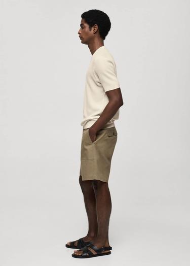  Mango Erkek Ribana Triko Tişört Kırık Beyaz