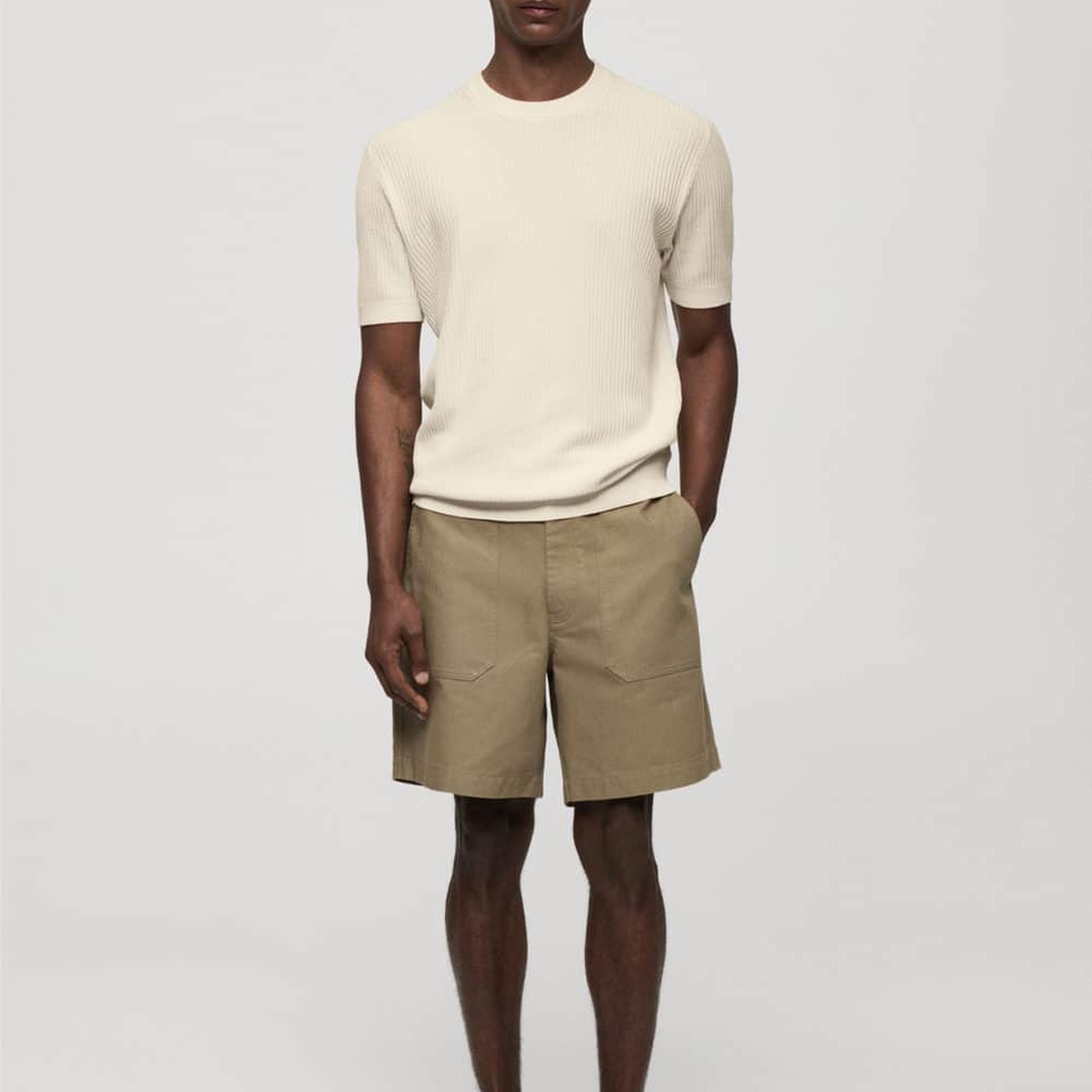 Mango Erkek Ribana Triko Tişört Kırık Beyaz