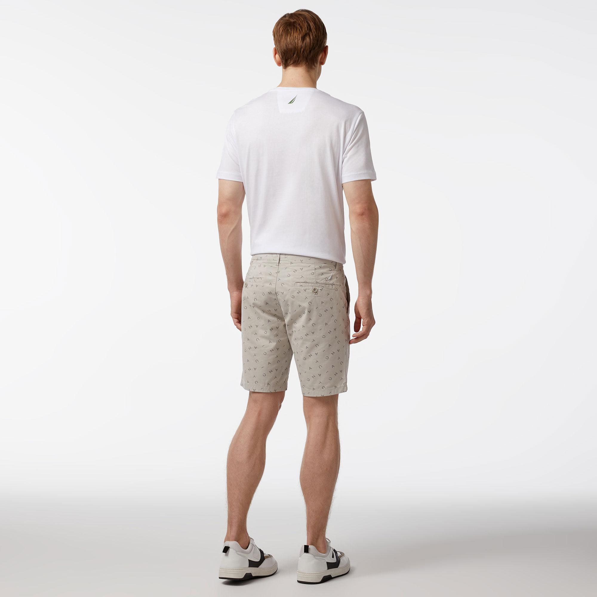 Nautica Erkek Gri Slim Fit Baskılı Bermuda Şort