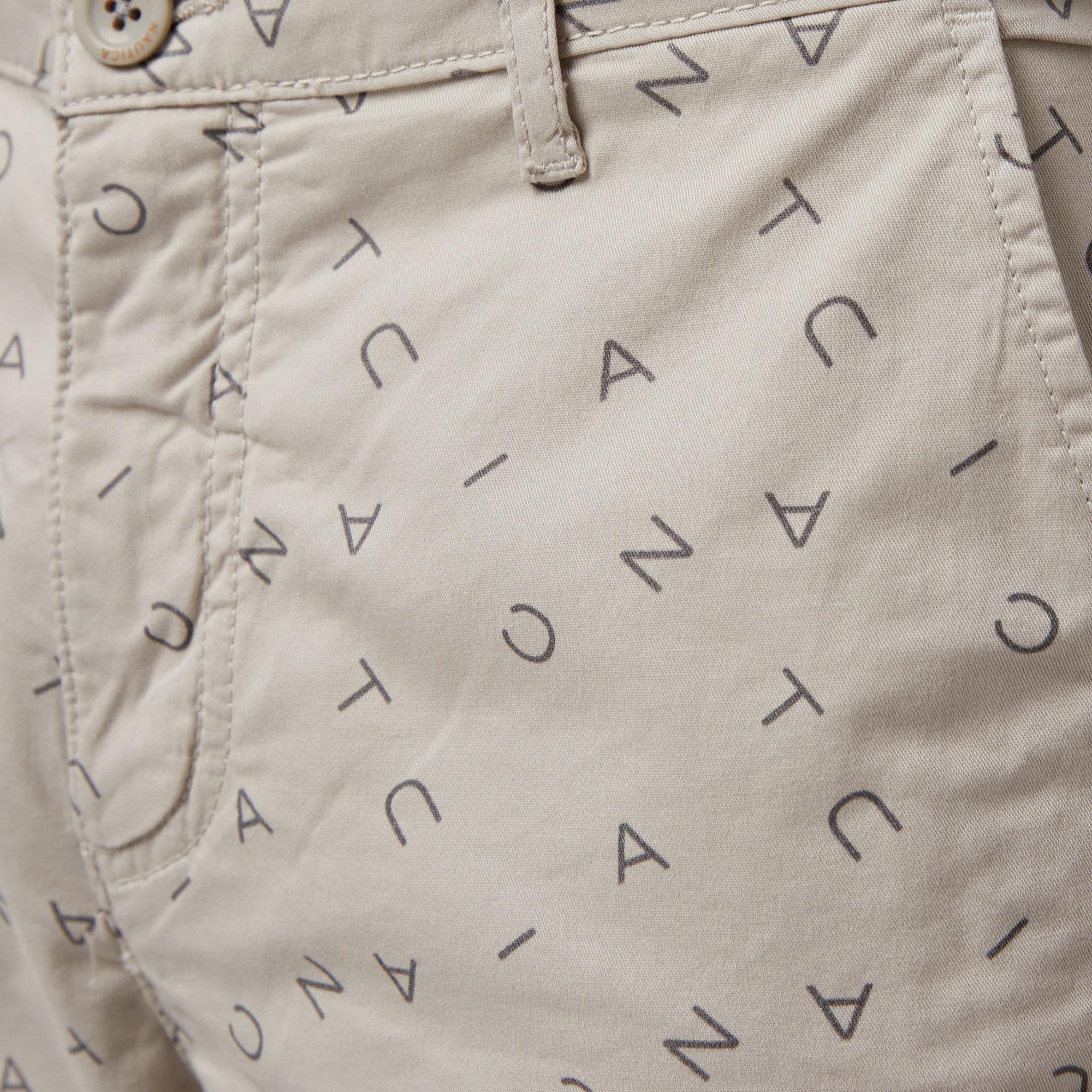 Nautica Erkek Gri Slim Fit Baskılı Bermuda Şort