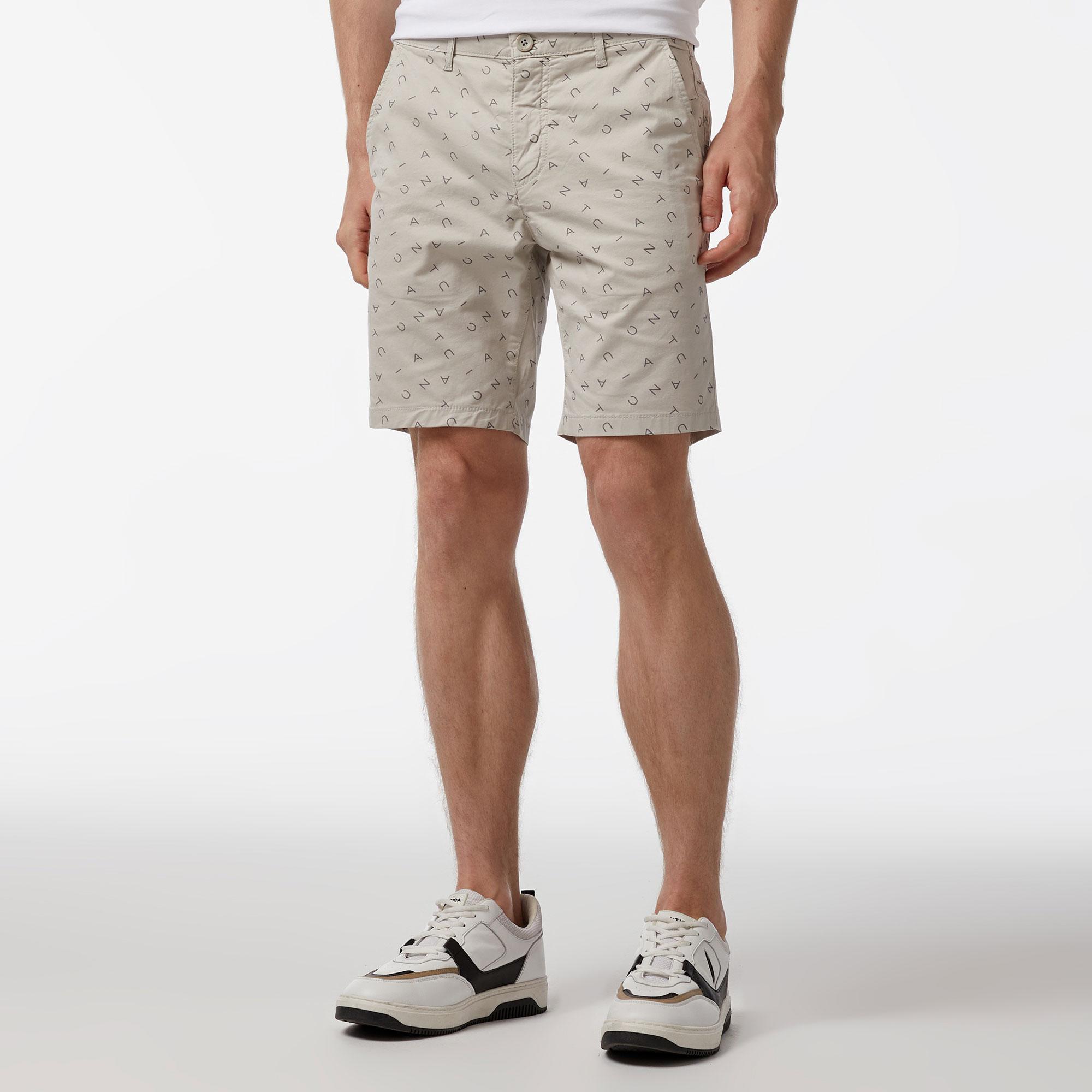 Nautica Erkek Gri Slim Fit Baskılı Bermuda Şort