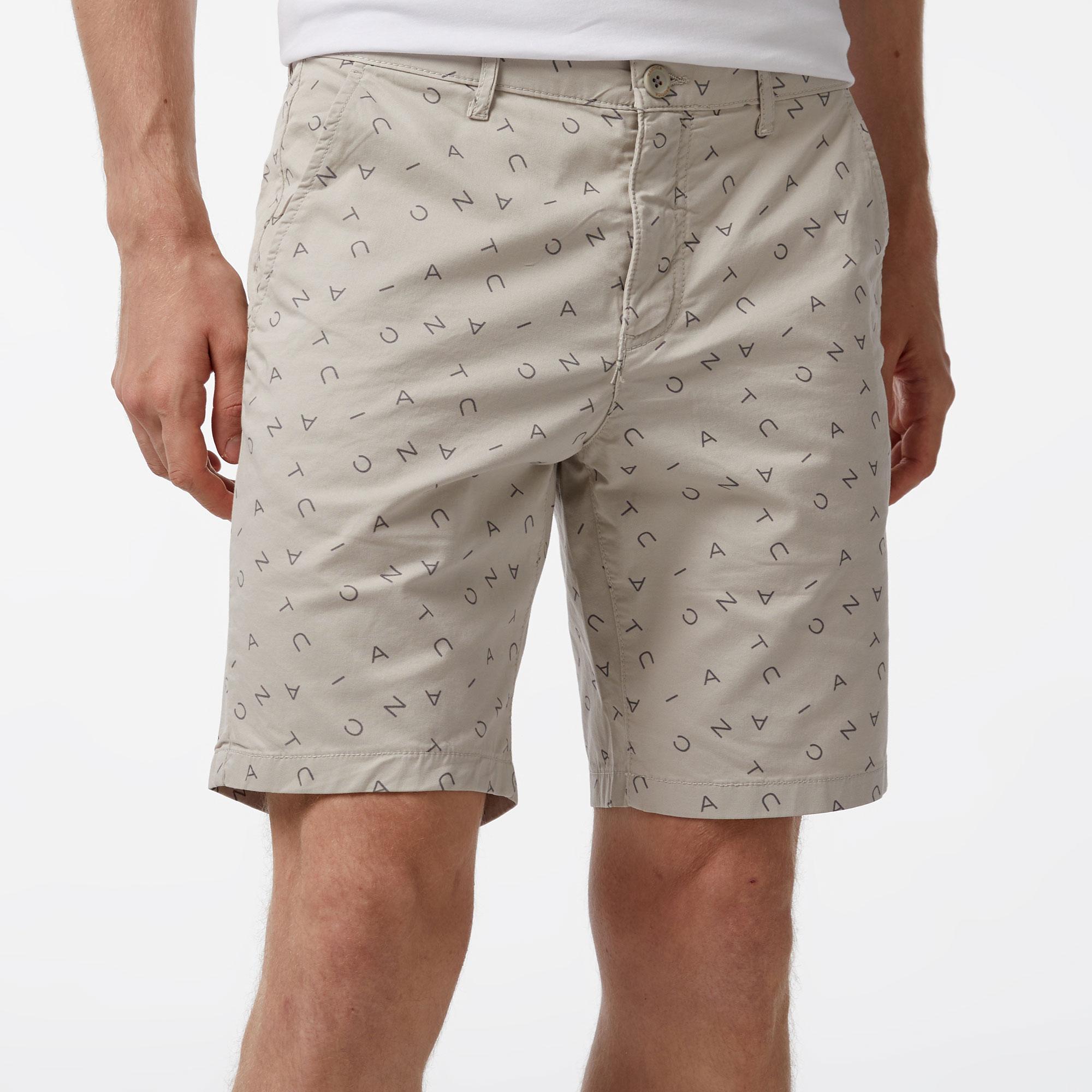 Nautica Erkek Gri Slim Fit Baskılı Bermuda Şort