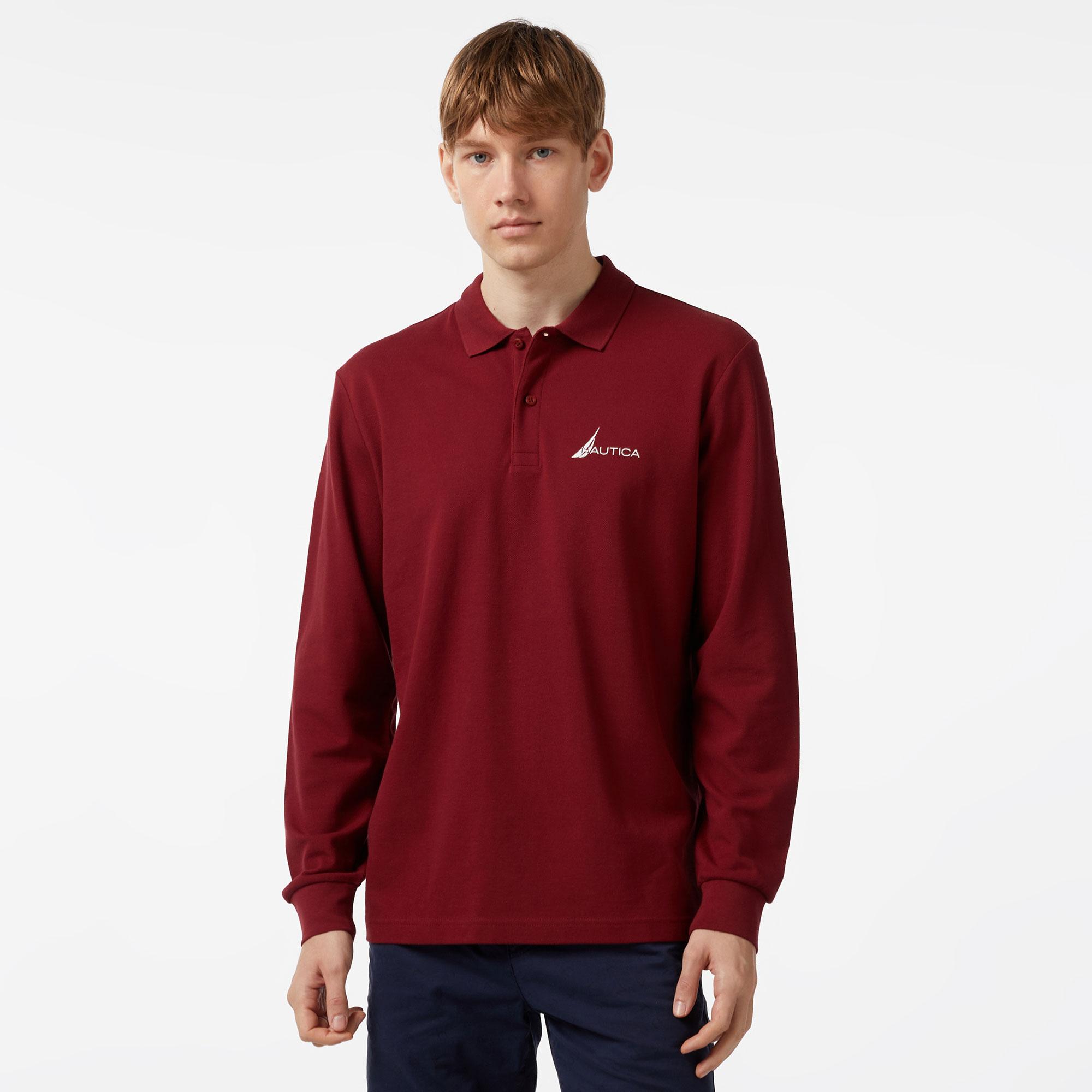 Nautica Erkek Bordo Classic Fit Uzun Kollu Polo