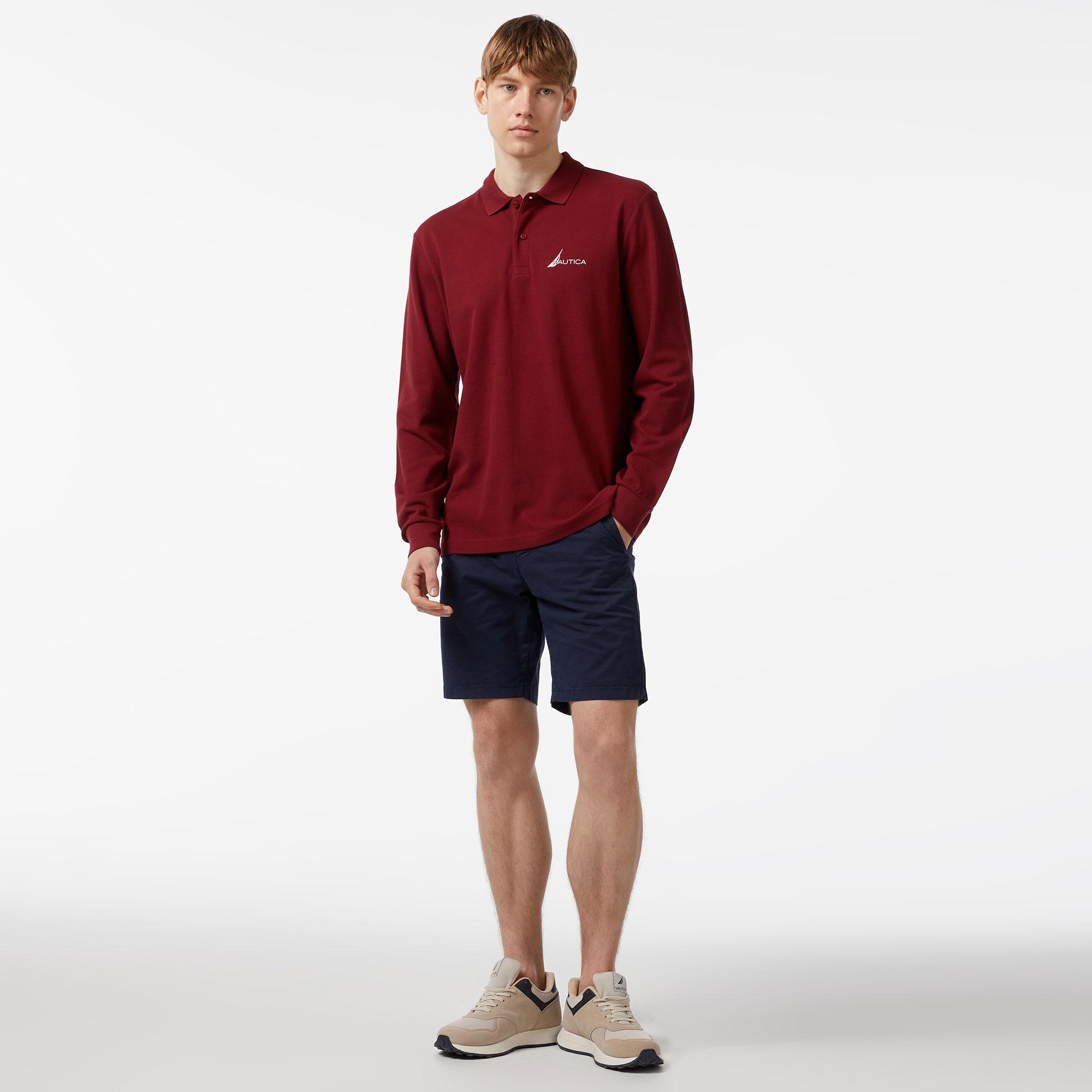 Nautica Erkek Bordo Classic Fit Uzun Kollu Polo