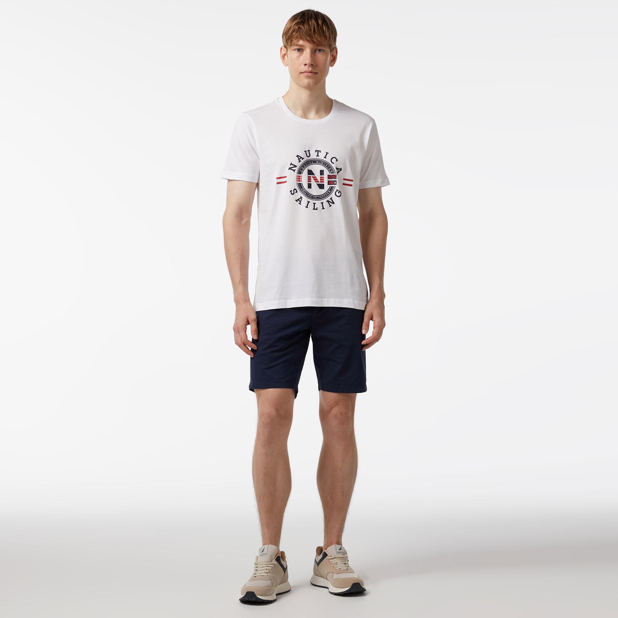 Nautica Erkek Beyaz Standart Fit Kısa Kollu Baskılı T-Shirt