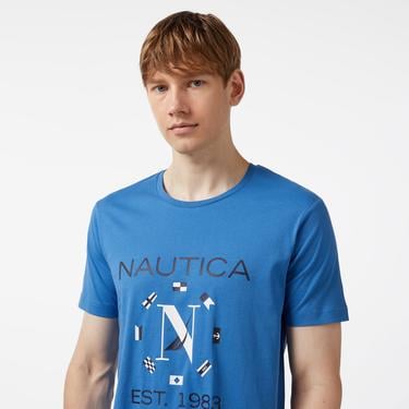  Nautica Erkek Mavi Standart Fit Kısa Kollu Baskılı T-Shirt