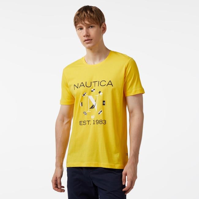  Nautica Erkek Sarı Standart Fit Kısa Kollu Baskılı T-Shirt