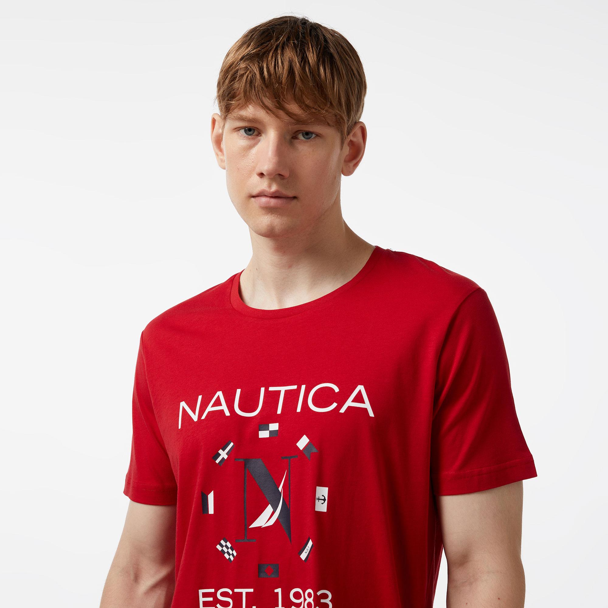 Nautica Erkek Kırmızı Standart Fit Kısa Kollu Baskılı T-Shirt