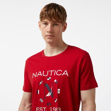  Nautica Erkek Kırmızı Standart Fit Kısa Kollu Baskılı T-Shirt