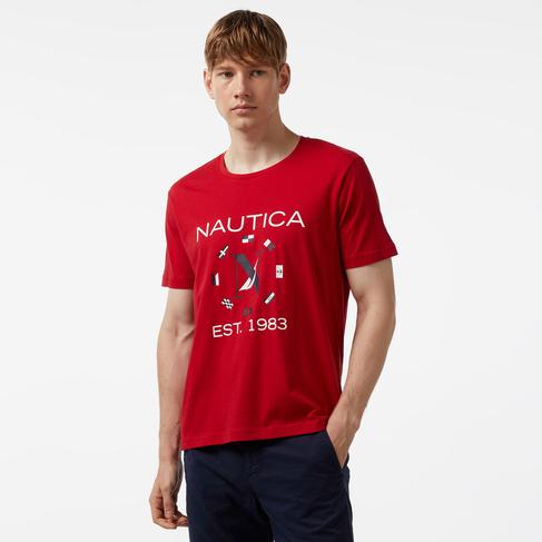  Nautica Erkek Kırmızı Standart Fit Kısa Kollu Baskılı T-Shirt