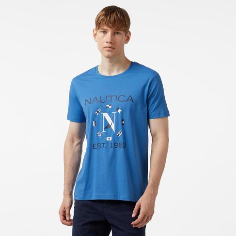  Nautica Erkek Mavi Standart Fit Kısa Kollu Baskılı T-Shirt