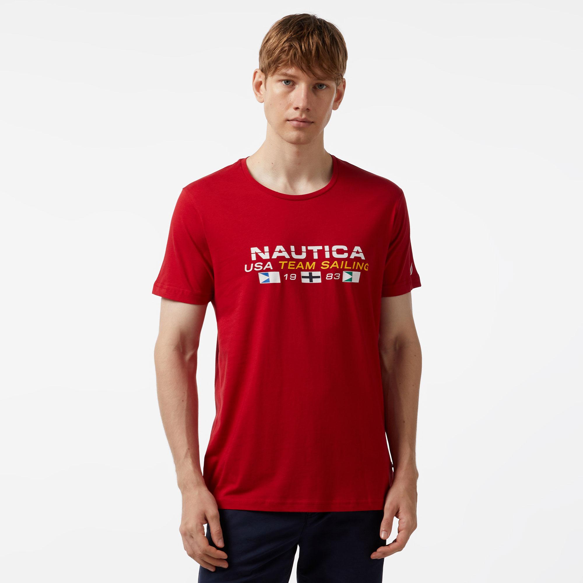 Nautica Erkek Kırmızı Standart Fit Kısa Kollu Baskılı T-Shirt