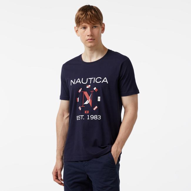  Nautica Erkek Lacivert Standart Fit Kısa Kollu Baskılı T-Shirt