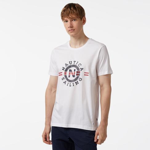  Nautica Erkek Beyaz Standart Fit Kısa Kollu Baskılı T-Shirt