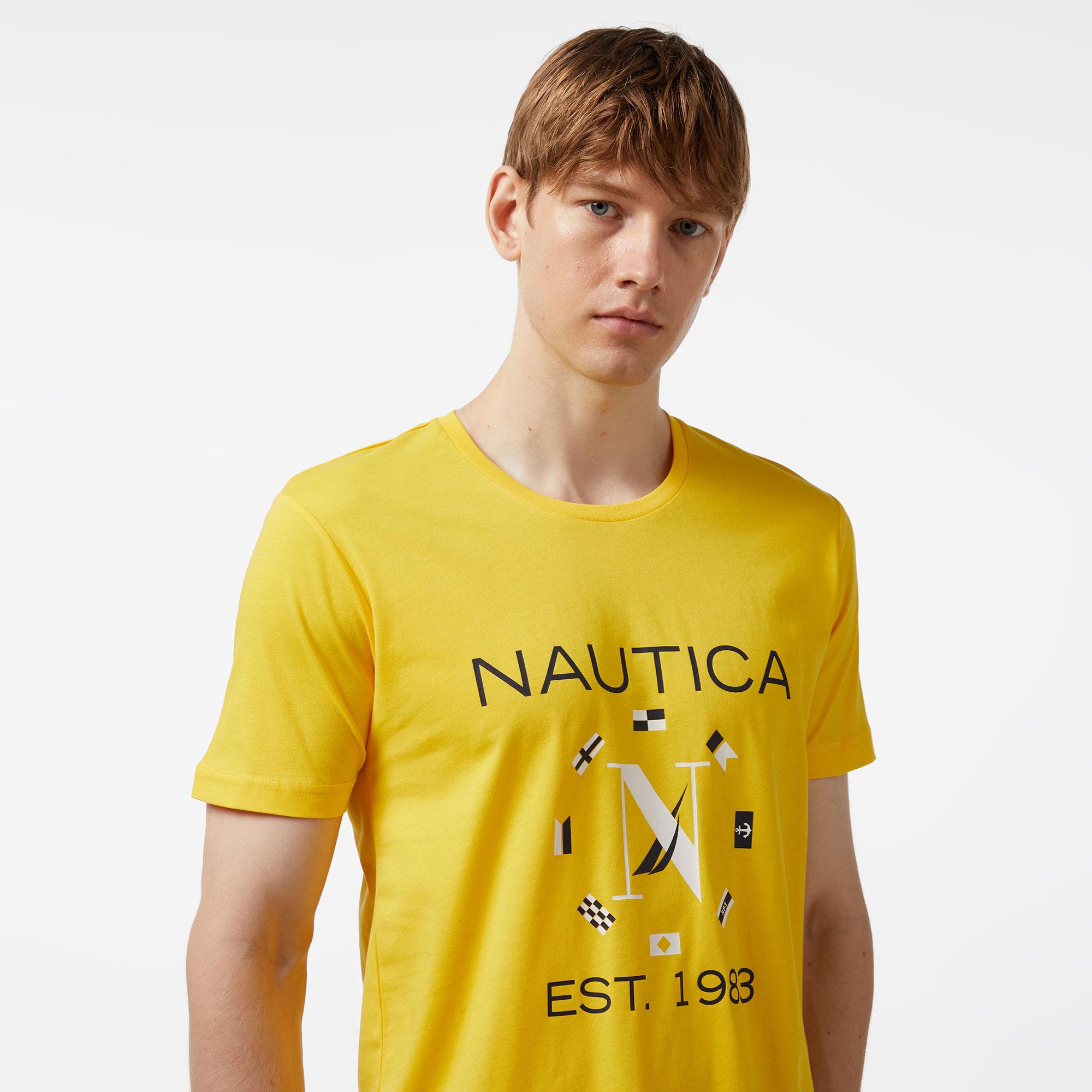 Nautica Erkek Sarı Standart Fit Kısa Kollu Baskılı T-Shirt