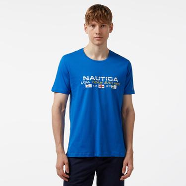  Nautica Erkek Mavi Standart Fit Kısa Kollu Baskılı T-Shirt