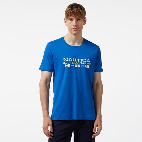  Nautica Erkek Mavi Standart Fit Kısa Kollu Baskılı T-Shirt