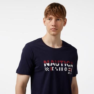  Nautica Erkek Lacivert Standart Fit Kısa Kollu Baskılı T-Shirt