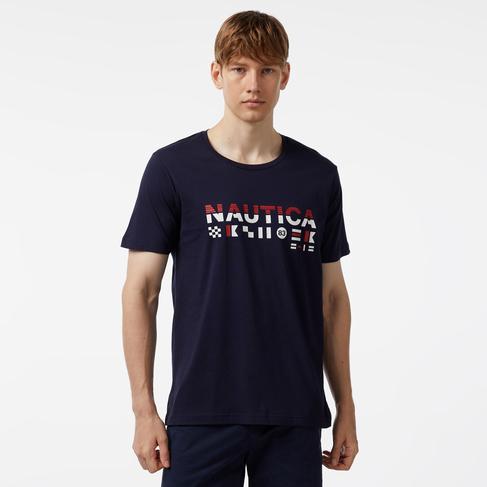  Nautica Erkek Lacivert Standart Fit Kısa Kollu Baskılı T-Shirt
