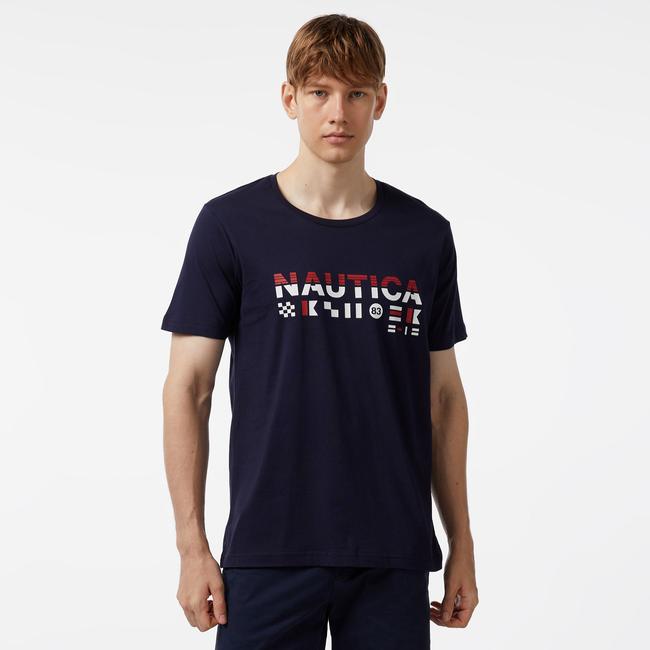 Nautica Erkek Lacivert Standart Fit Kısa Kollu Baskılı T-Shirt