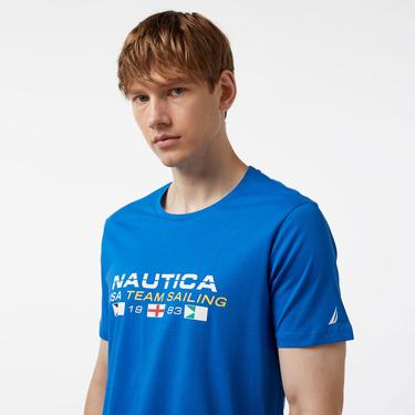  Nautica Erkek Mavi Standart Fit Kısa Kollu Baskılı T-Shirt