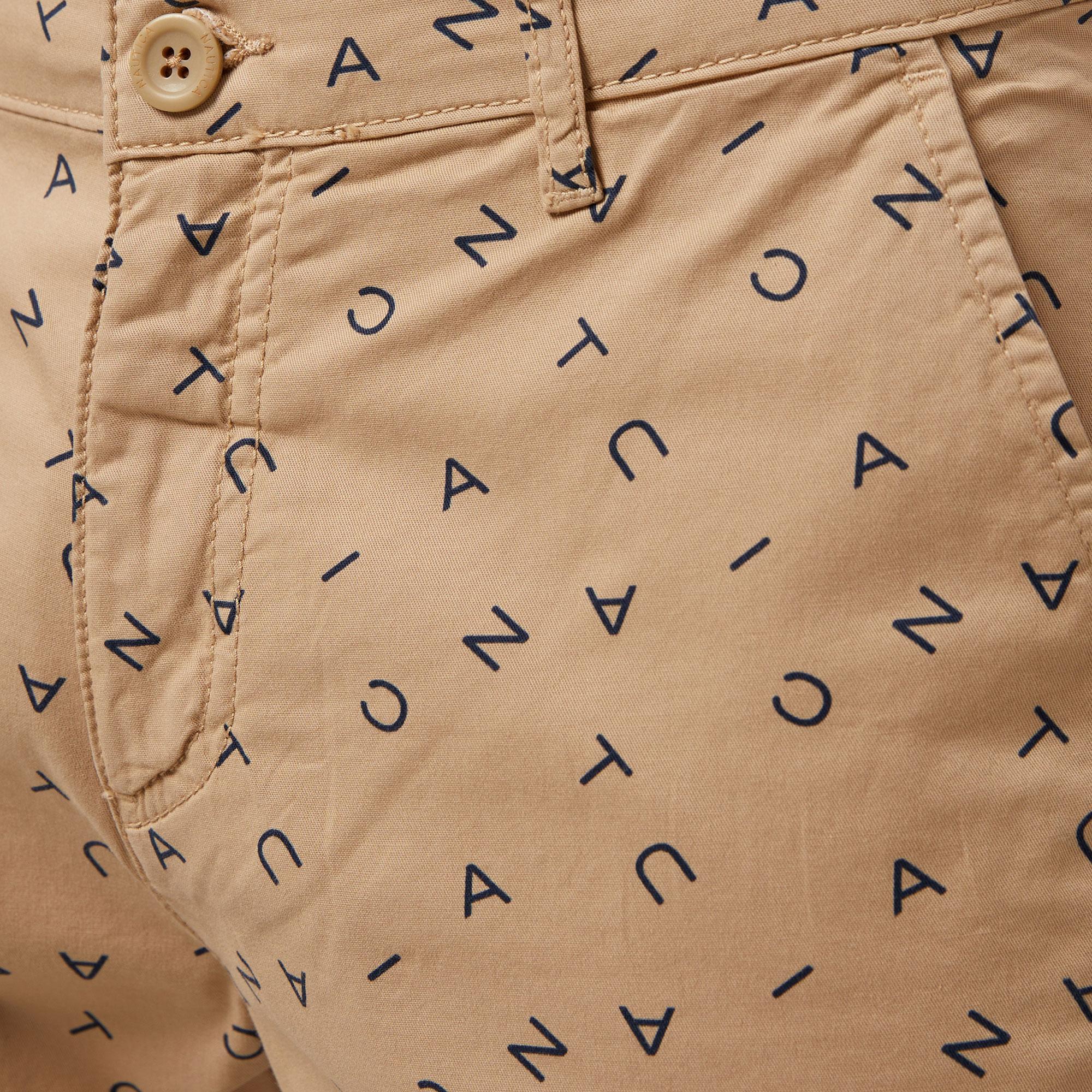 Nautica Erkek Bej Slim Fit Baskılı Bermuda Şort