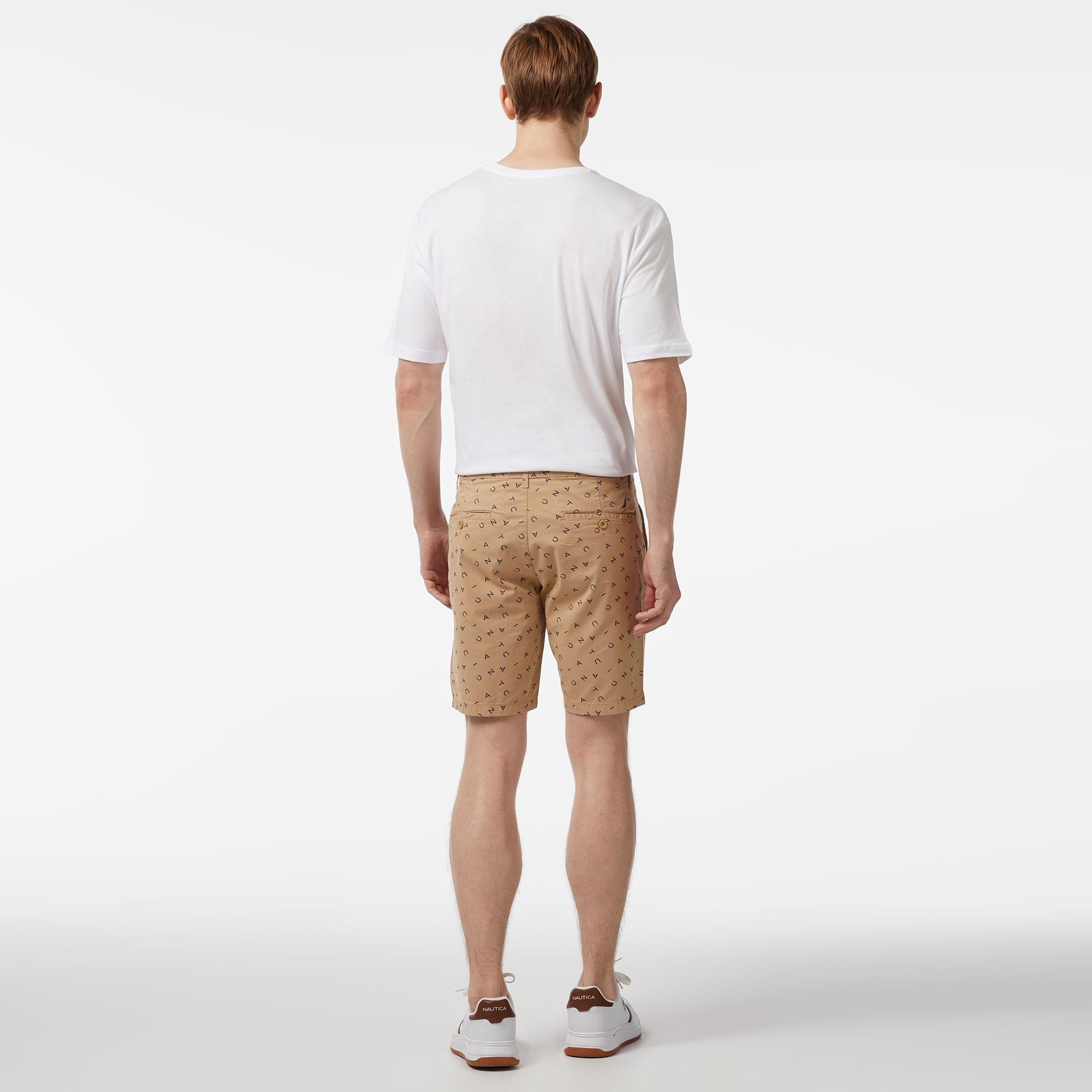 Nautica Erkek Bej Slim Fit Baskılı Bermuda Şort