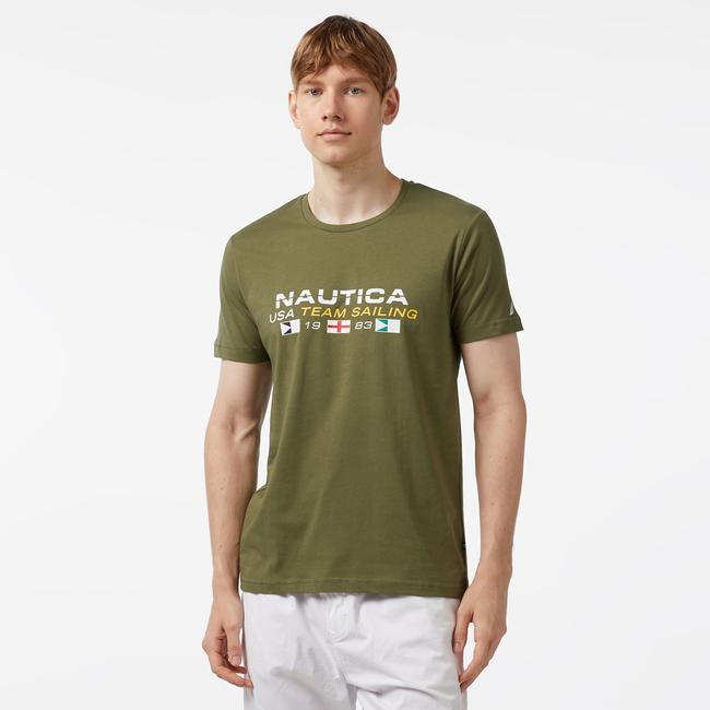  Nautica Erkek Yeşil Standart Fit Kısa Kollu Baskılı T-Shirt
