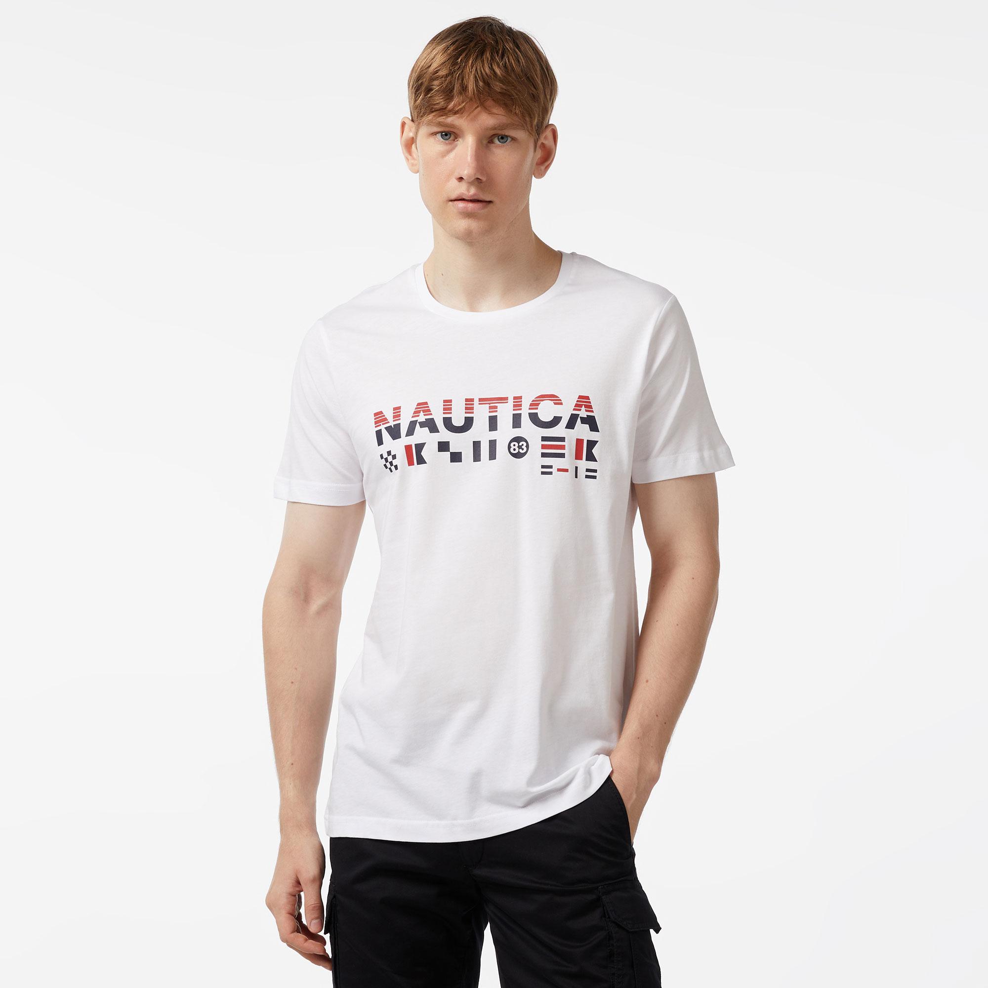 Nautica Erkek Beyaz Standart Fit Kısa Kollu Baskılı T-Shirt