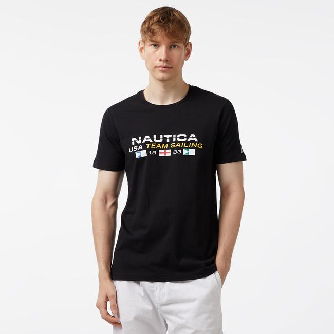  Nautica Erkek Siyah Standart Fit Kısa Kollu Baskılı T-Shirt