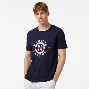  Nautica Erkek Lacivert Standart Fit Kısa Kollu Baskılı T-Shirt