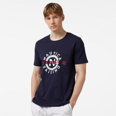  Nautica Erkek Lacivert Standart Fit Kısa Kollu Baskılı T-Shirt