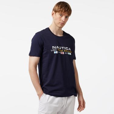  Nautica Erkek Lacivert Standart Fit Kısa Kollu Baskılı T-Shirt